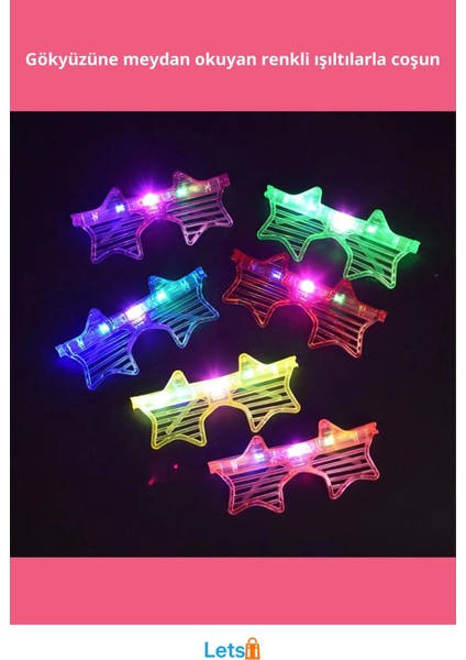 Ledli Yıldız Parti Gözlüğü 6 Renk 12 Adet Eğlence Aksesuarı fiyatları