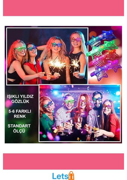 Ledli Yıldız Parti Gözlüğü 6 Renk 12 Adet Eğlence Aksesuarı modelleri
