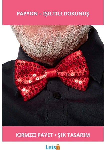 Kırmızı Payetli Pullu Papyon Özel Etkinlik Aksesuarı