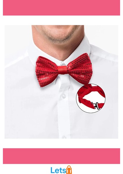 Kırmızı Payetli Pullu Papyon Özel Etkinlik Aksesuarı fırsatları