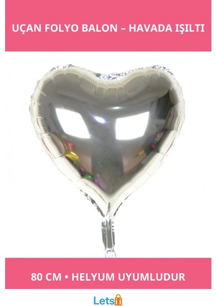 Gümüş Rengi Uçan Folyo Balon 80 cm 32 Inç Helyum Uyumludur