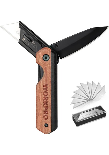 WP211015 2-In-1 Ahşap Saplı Profesyonel Cep Çakısı & Katlanır Rötuş Maket Bıçağı + 11 Adet Yedek Bıçak fiyatları