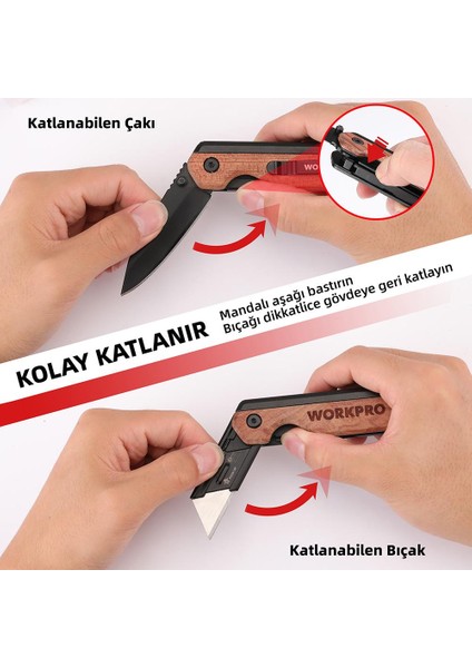 WP211015 2-In-1 Ahşap Saplı Profesyonel Cep Çakısı & Katlanır Rötuş Maket Bıçağı + 11 Adet Yedek Bıçak indirimleri