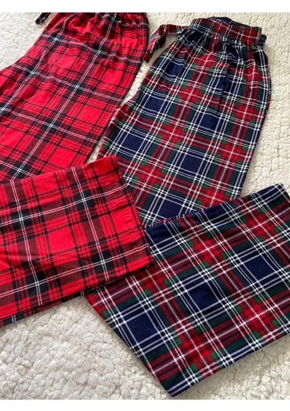 2 Adet Pamuklu Ekose Kareli Desenli Kadın Pijama Altı - Premium Dikiş & Kümaş