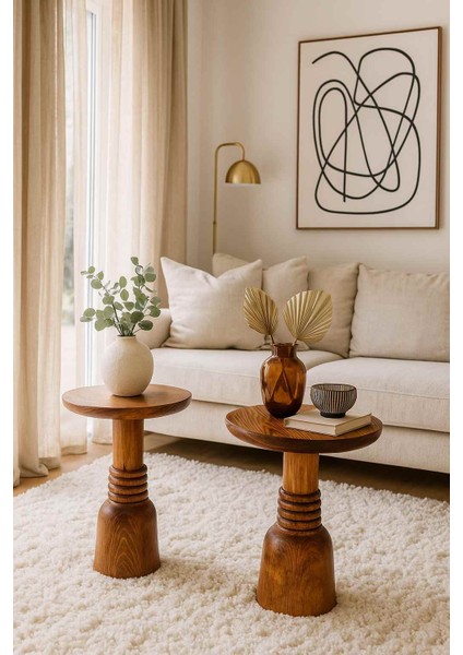 Meşe Renk Masif Ahşap Yan Sehpa 2’li Set – Şık Zigon Fiskos Takımı fiyatları