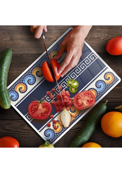 Cam Kesme Tahtası ve Sunumluk Renkli Geometrik Desenli 20X30 cm fırsatları