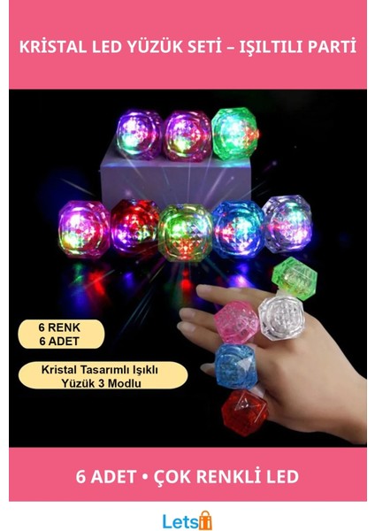 Renkli Parlayan 6'lı Kristal LED Parti Yüzüğü