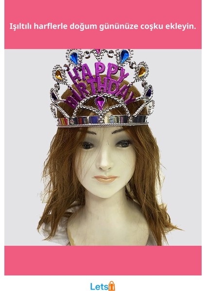 Gümüş Renk Happy Birthday Yazılı Doğum Günü Tacı 60 cm fiyatları