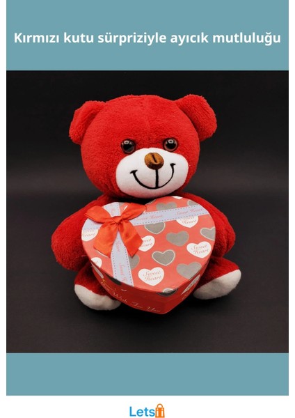 Yumuşak Peluş Hediyelik Kırmızı Kutulu Ayıcık 25 cm fiyatları