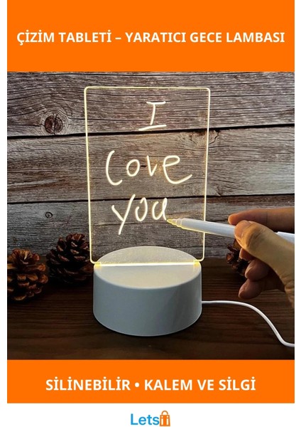 Yazılabilir Silinebilir LED Çizim Tableti Gece Lambası
