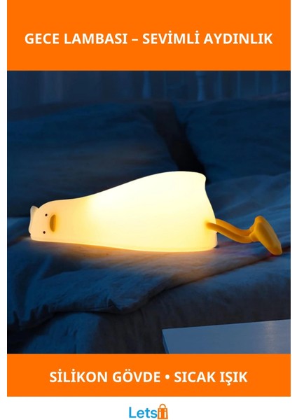 Yumuşak Silikon Yatan Ördek Tasarımlı Gece Lambası
