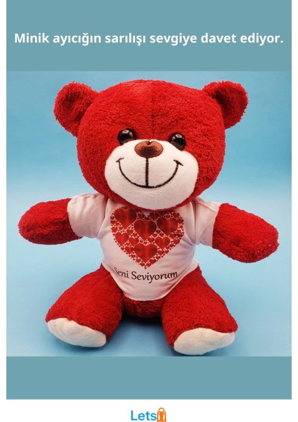Kırmızı Peluş Oyuncak Kalpli Seni Seviyorum Tişörtlü Ayıcık 25 cm fiyatları