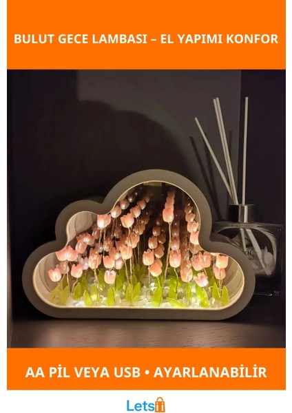 El Yapımı Pembe Bulut Gece Lambası Büyük Boy