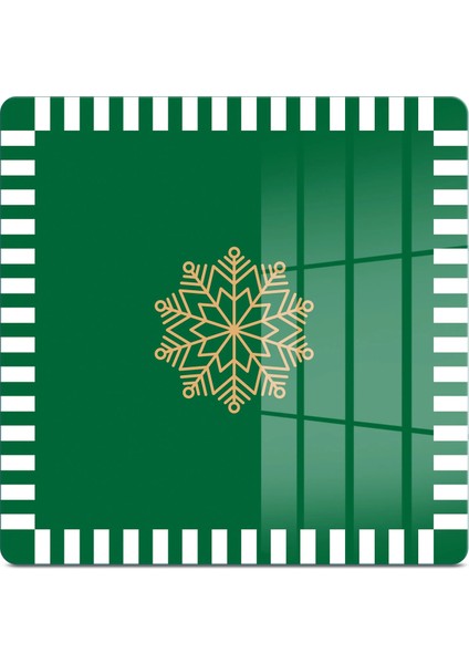 Cam Kesme Tahtası ve Sunumluk Kare Yeşil Beyaz Kar Tanesi Desenli 30X30 cm fiyatları