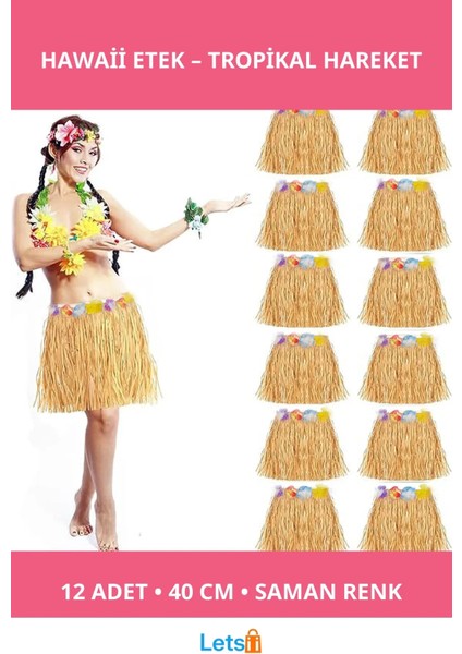 Tropikal Tema Saman Renk Hawaii Etek 12 Adet Yetişkin ve Çocuk Uyumlu