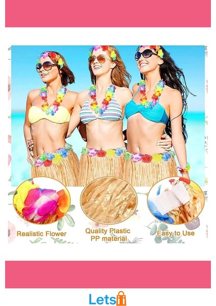 Tropikal Tema Saman Renk Hawaii Etek 12 Adet Yetişkin ve Çocuk Uyumlu modelleri