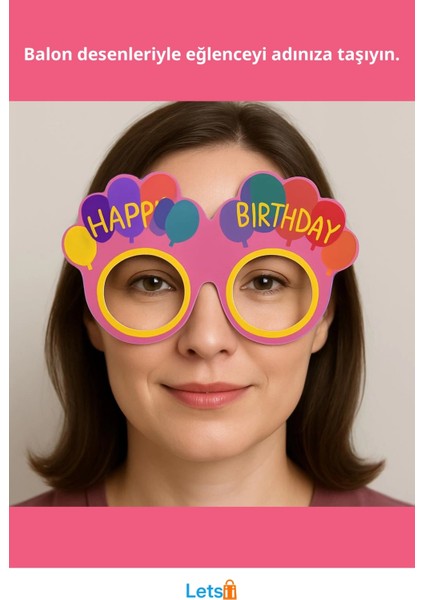 Pembe Balon Desenli Karton Doğum Günü Gözlükleri 6 Adet fiyatları
