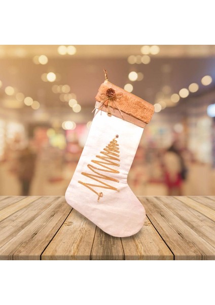 Yeni Yıl Şömine Çorabı,ağaç Figürlü Keten Yılbaşı Çorabı , Yılbaşı Ağacı Süsü, Noel Çorabı fiyatları