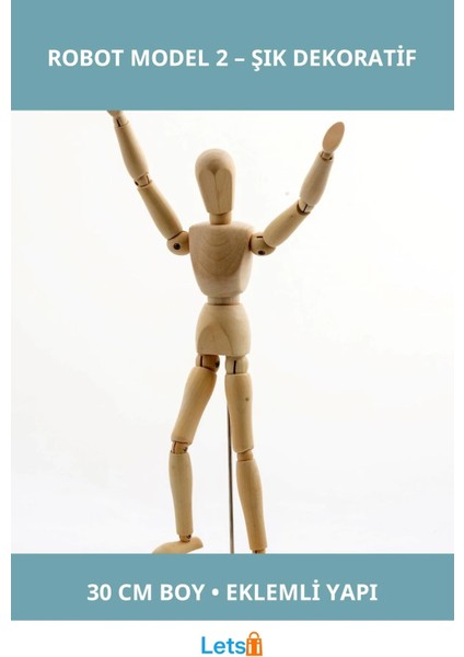 Doğal Ahşap Esnek Eklemli Robot 30 cm Eğitim Oyuncak