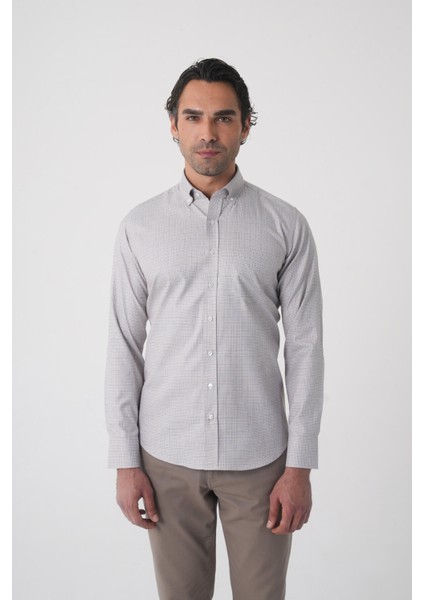 Regular Fit Paşa Yaka Pamuk Kahve Erkek Gömlek GMEKS4K242002_10