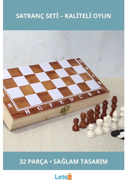 Ahşap Kutulu Şık Satranç Takımı El Yapımı Oyun Seti