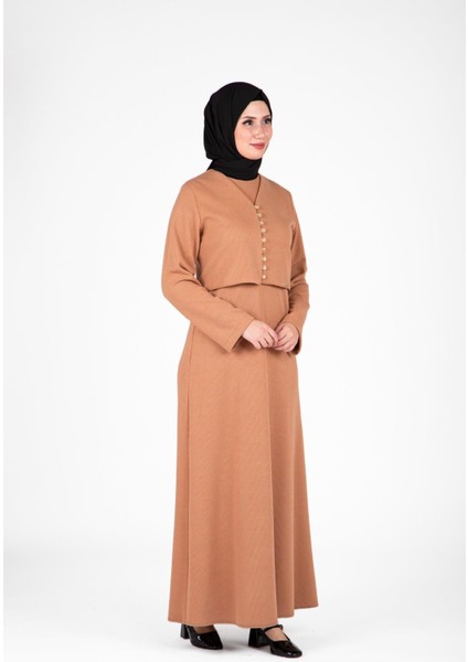 Ceketli Örme Elbise Takım Bej 9472 modelleri