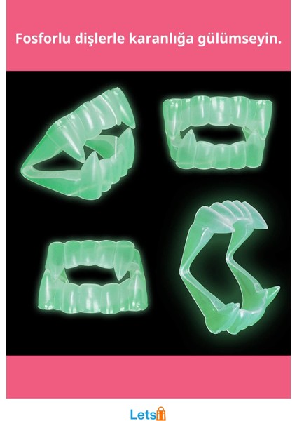 Fosforlu Çift Damak Takma Vampir Dişi Karanlıkta Işıldayan Kostüm Aksesuarı fiyatları