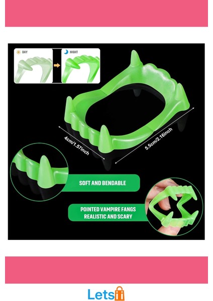 Fosforlu Çift Damak Takma Vampir Dişi Karanlıkta Işıldayan Kostüm Aksesuarı modelleri