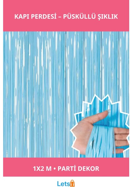 Soft Mavi Püsküllü Kapı Perdesi 1x2 M Parti Süsü