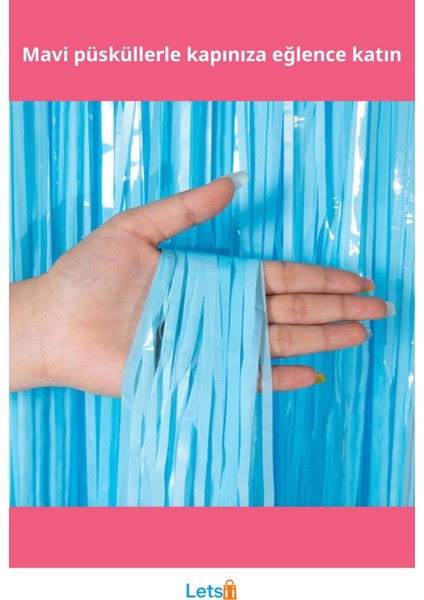 Soft Mavi Püsküllü Kapı Perdesi 1x2 M Parti Süsü fiyatları