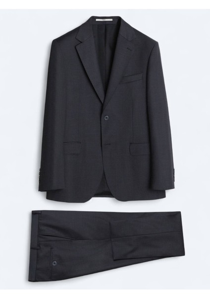 Gri Modern Fit Yün Karışımlı Takım Elbise