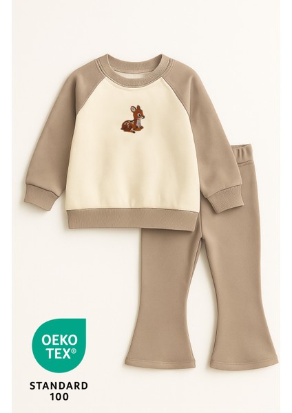 Baby Deer 2li %100 Pamuk Nakışlı Iki Iplik Ispanyol Paça Üst Takım modelleri