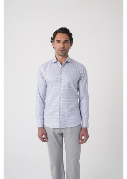 Regular Fit Italyan Yaka Pamuk Lacivert Erkek Gömlek GMEKS4KBI242035_D39