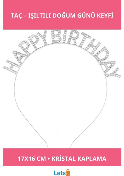 Gümüş Kristal Taşlı Zarif Happy Birthday Tacı