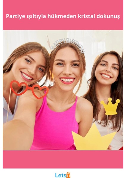 Gümüş Kristal Taşlı Zarif Happy Birthday Tacı fiyatları