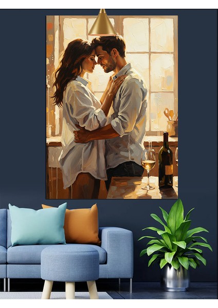 Dans Eden Sarılan Romantik Çift Dekoratif Kanvas - Mdf Ahşap Tablo