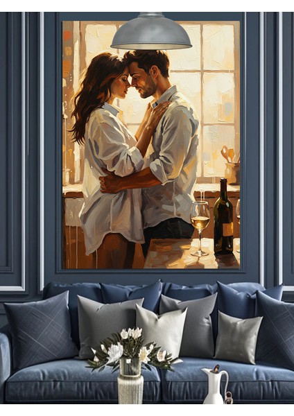 Dans Eden Sarılan Romantik Çift Dekoratif Kanvas - Mdf Ahşap Tablo fırsatları