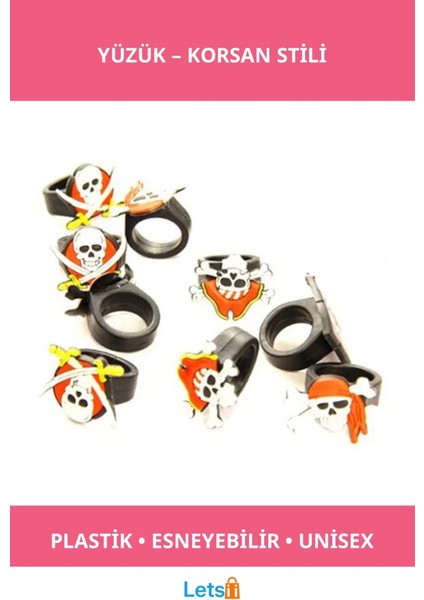 Plastik Korsan Yüzüğü Logo Temalı Yetişkin ve Çocuk Uyumlu