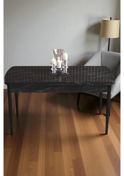Mura Siyah Mermer 80X132 Açılabilir Mdf Masa Yemek Odası Takımı, Mutfak Takımı 4 Adet Sandalye modelleri