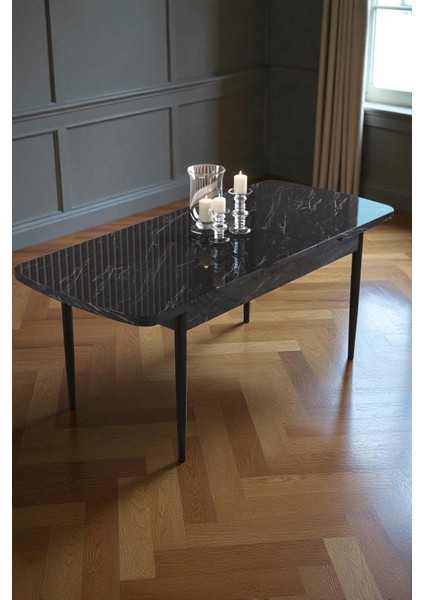 Mura Siyah Mermer 80X132 Açılabilir Mdf Masa Yemek Odası Takımı, Mutfak Takımı 4 Adet Sandalye fırsatları