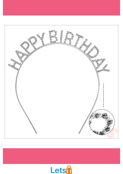 Gümüş Kristal Taşlı Zarif Happy Birthday Tacı indirimleri