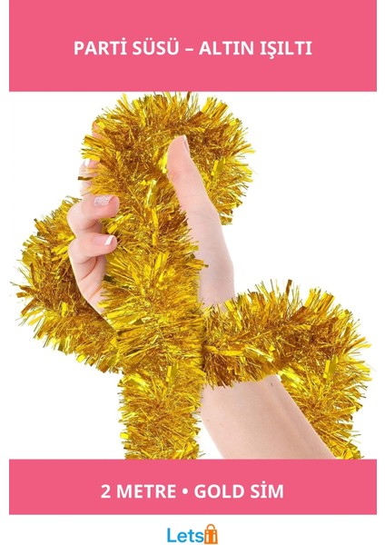 2 Metre Simli Gold Parti Süsü Işıltılı Süslü Dekor