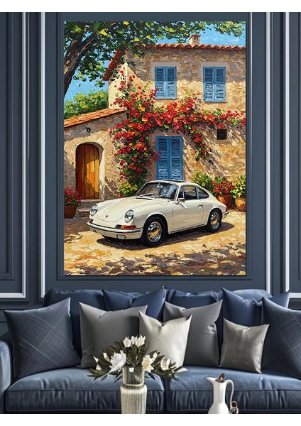 Akdeniz Kasabasında Eski Araba Dekoratif Kanvas - Mdf Ahşap Tablo fırsatları