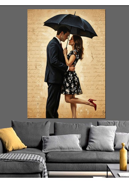 Yağmurda Şemsiyeli Sevgililer Dekoratif Kanvas - Mdf Ahşap Tablo fiyatları