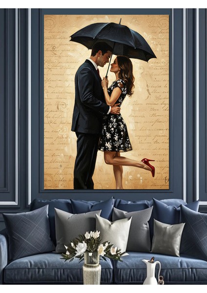 Yağmurda Şemsiyeli Sevgililer Dekoratif Kanvas - Mdf Ahşap Tablo modelleri