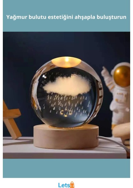 Yağmur Bulutu Tasarımlı Işıklı Cam Küre Ahşap Altlıklı Dekoratif Aydınlatma fiyatları