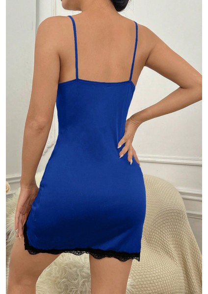 Kadın Mavi Göğsü ve Bacakları Dantelli Yırtmaçlı Şık Gecelik – Modern ve Şık Tasarım fiyatları