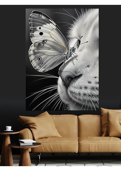 Siyah Beyaz Kedi Burnu ve Kelebek Dekoratif Kanvas - Mdf Ahşap Tablo indirimleri