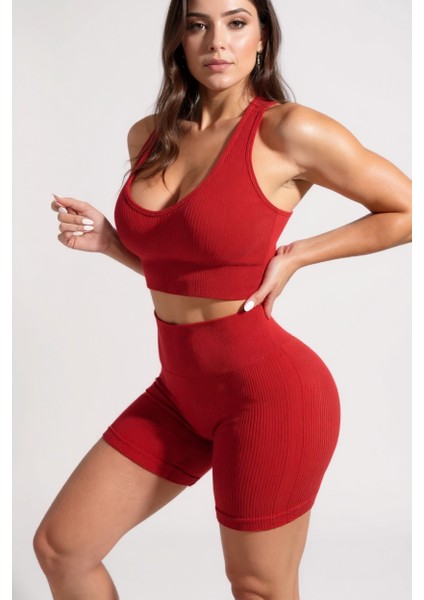 Kadın Kırmızı Yüksek Bel Çapraz Sırt Detaylı Şortlu Gecelik Takım – Modern, Konforlu ve Günlük Kombinlere Uygun fiyatları