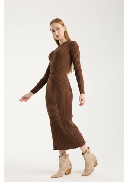 Vücuda Oturan Uzun Kollu Ribana Triko Elbise modelleri